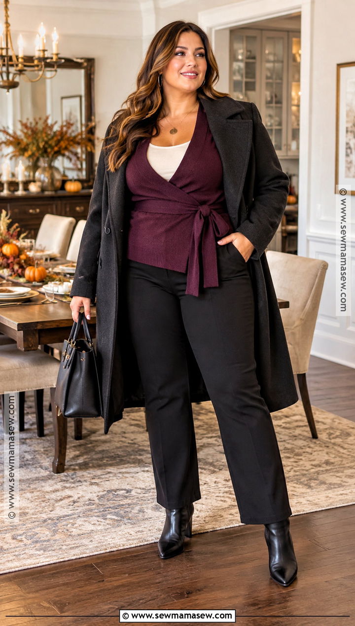 Thanksgiving Wrap Cardigan And Ponte Pants Outfit - 20 Thanksgiving Outfit Cold Ideas