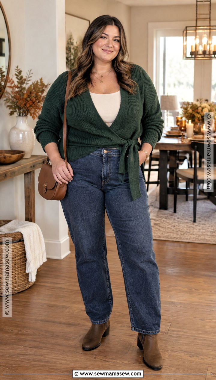 Thanksgiving Wrap Cardigan And Relaxed Jeans Outfit - 20 Thanksgiving Outfits Jeans