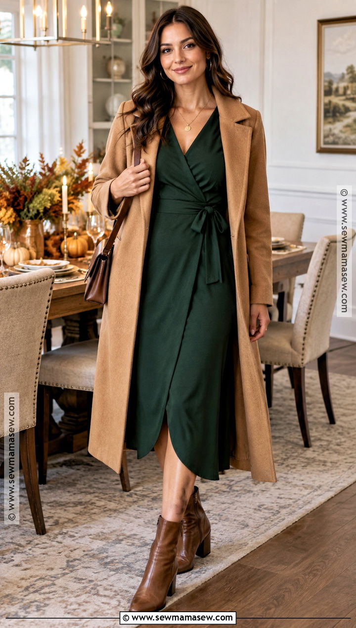 Thanksgiving Wrap Dress And Ankle Boots - 20 fall outfits thanksgiving