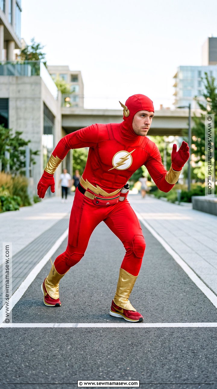 The Flash Costume With Red Suit And Gold Boots - 30 super hero costume ideas
