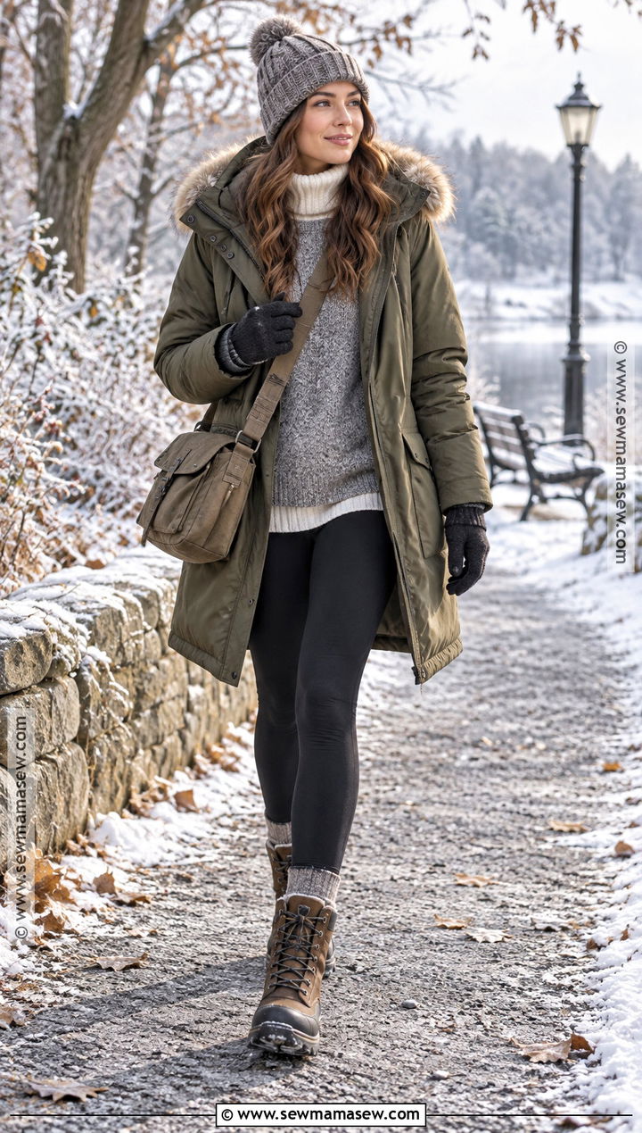 Thermal Leggings With Parka And Winter Boots - 25 cozy fall outfits with leggings