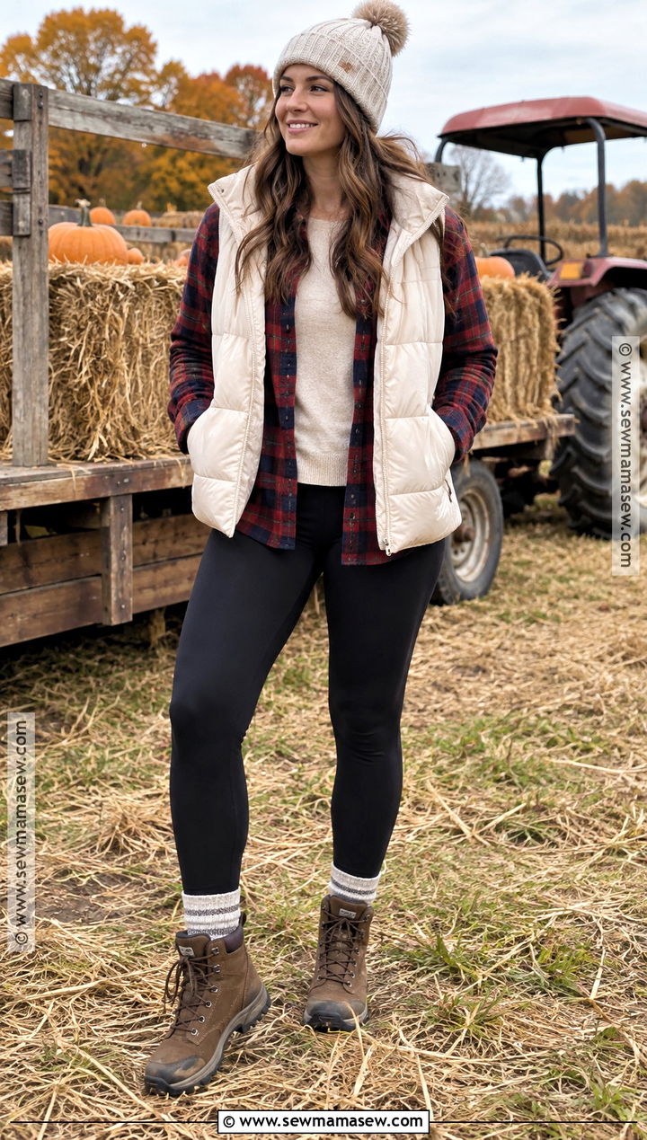 Thermal Leggings With Puffer Vest And Flannel - 20 Pumpkin Patch Outfit Leggings