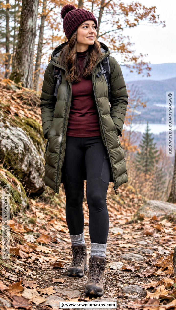 Thermal Top And Fleece Lined Leggings Outfit - 20 Hiking Outfit Autumn Ideas for Women