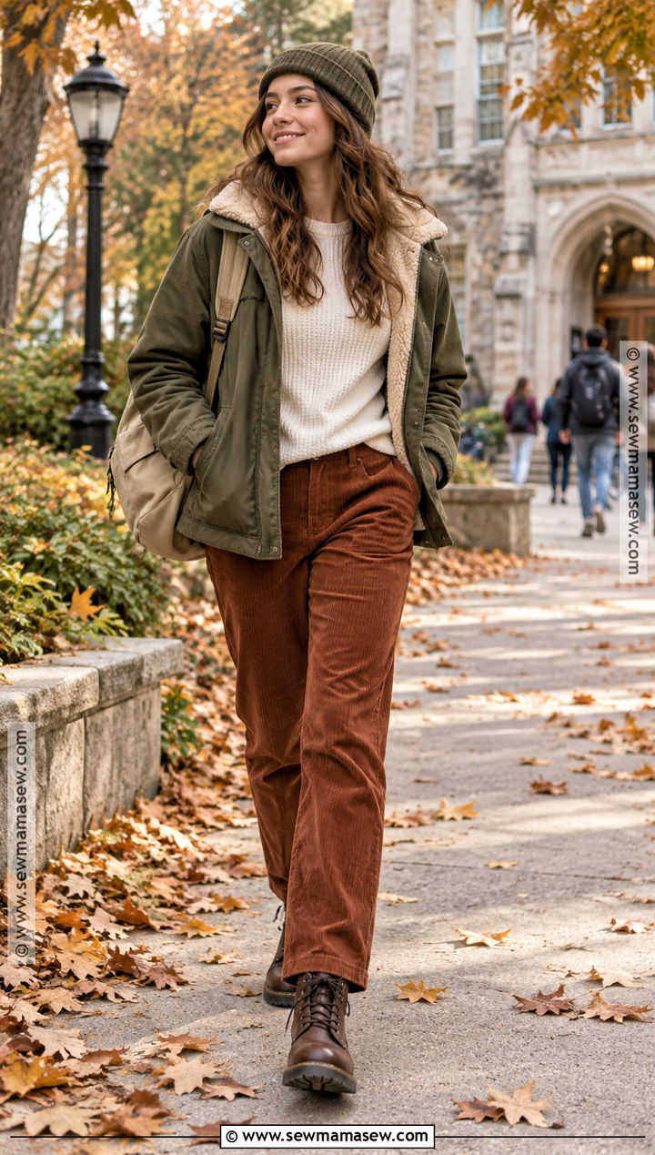 Thermal Top and Corduroy Pants School Outfit - 15 fall winter outfits school