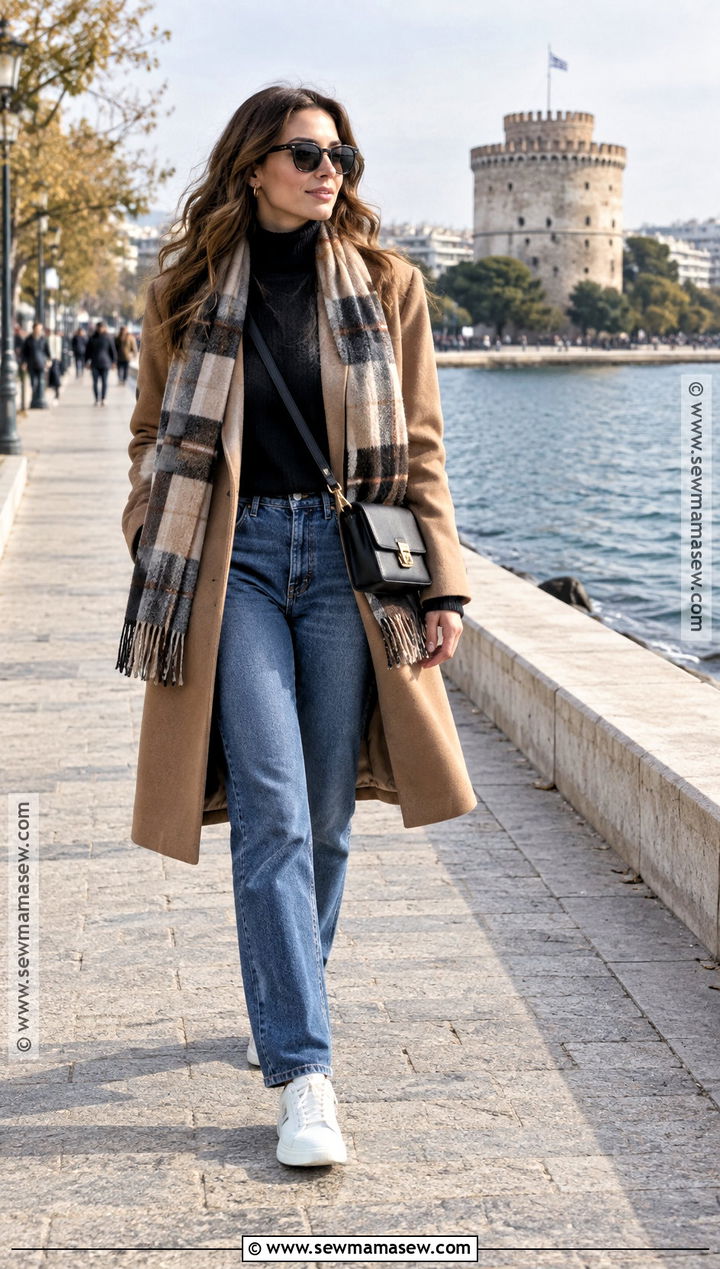 Thessaloniki November Outfit With Wool Coat And Sneakers - 20 greece in november outfits
