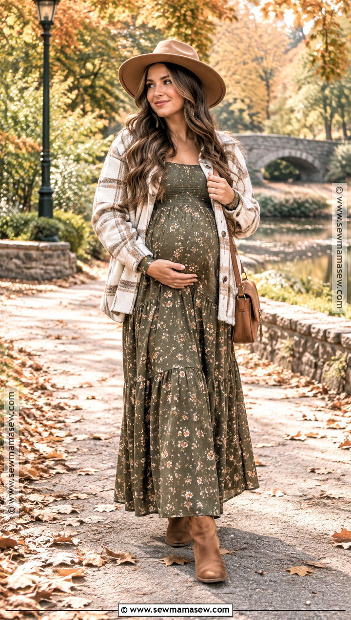 Third Trimester Maternity Maxi Dress And Shacket Outfit - 15 fall maternity outfits third trimester