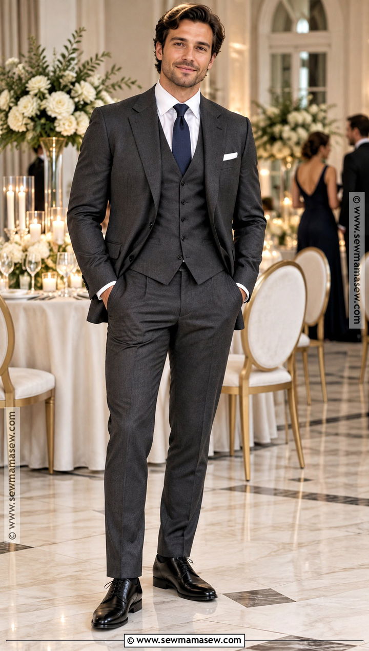 Three Piece Charcoal Suit Fall Wedding Attire - 20 fall wedding attire ideas for men