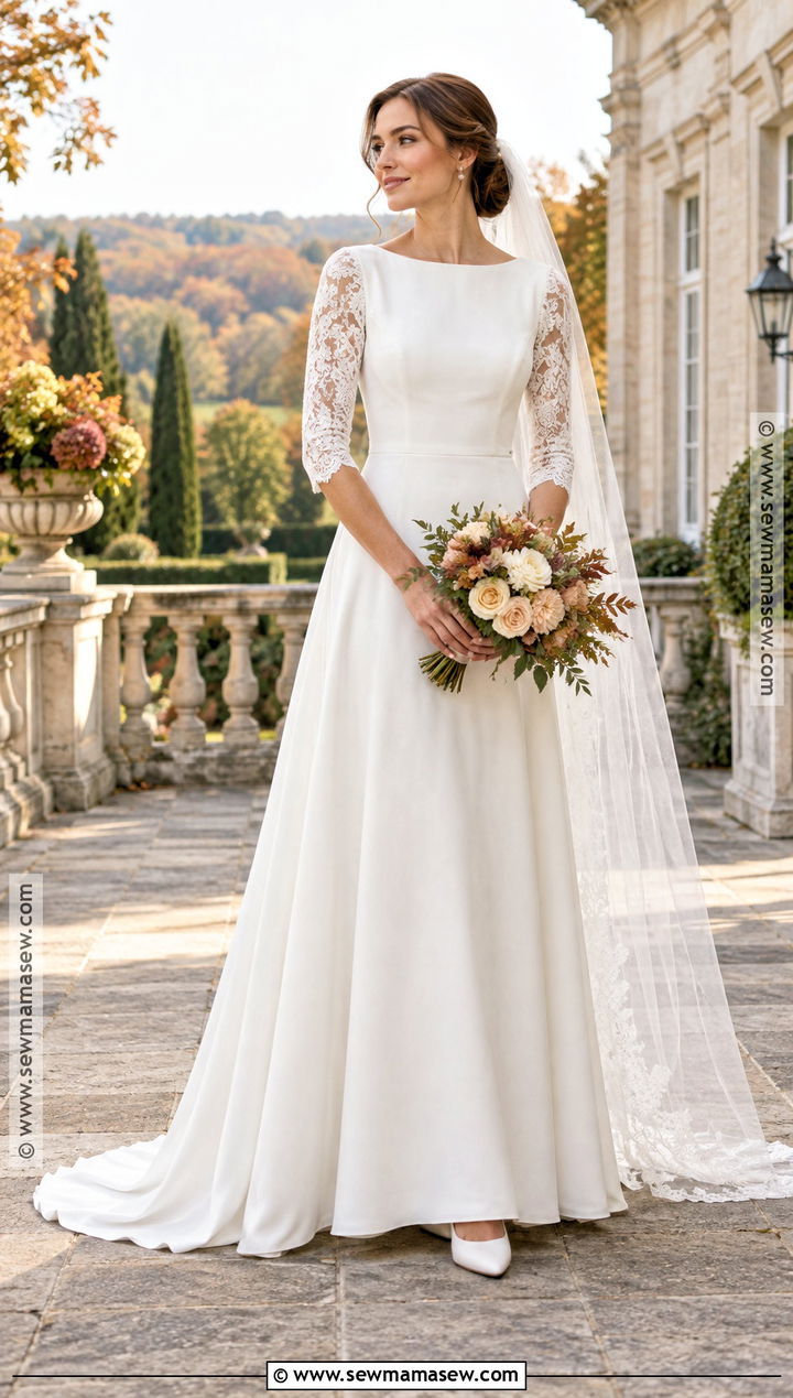 Three Quarter Sleeve Fall Wedding Dress - 25 fall wedding dresses bride