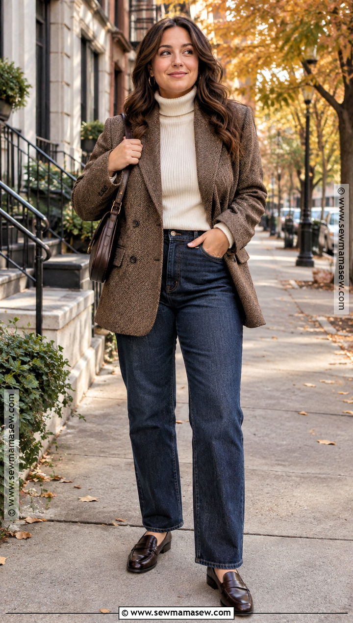 Thrifted Blazer and Straight Leg Jeans Outfit - 15 Thrifted Fall Fashion Ideas