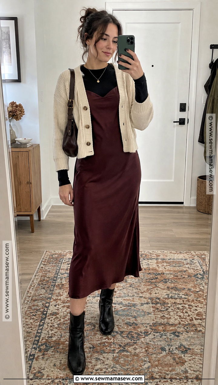Thrifted Cardigan and Slip Dress Outfit - 15 Thrifted Fall Fashion Ideas