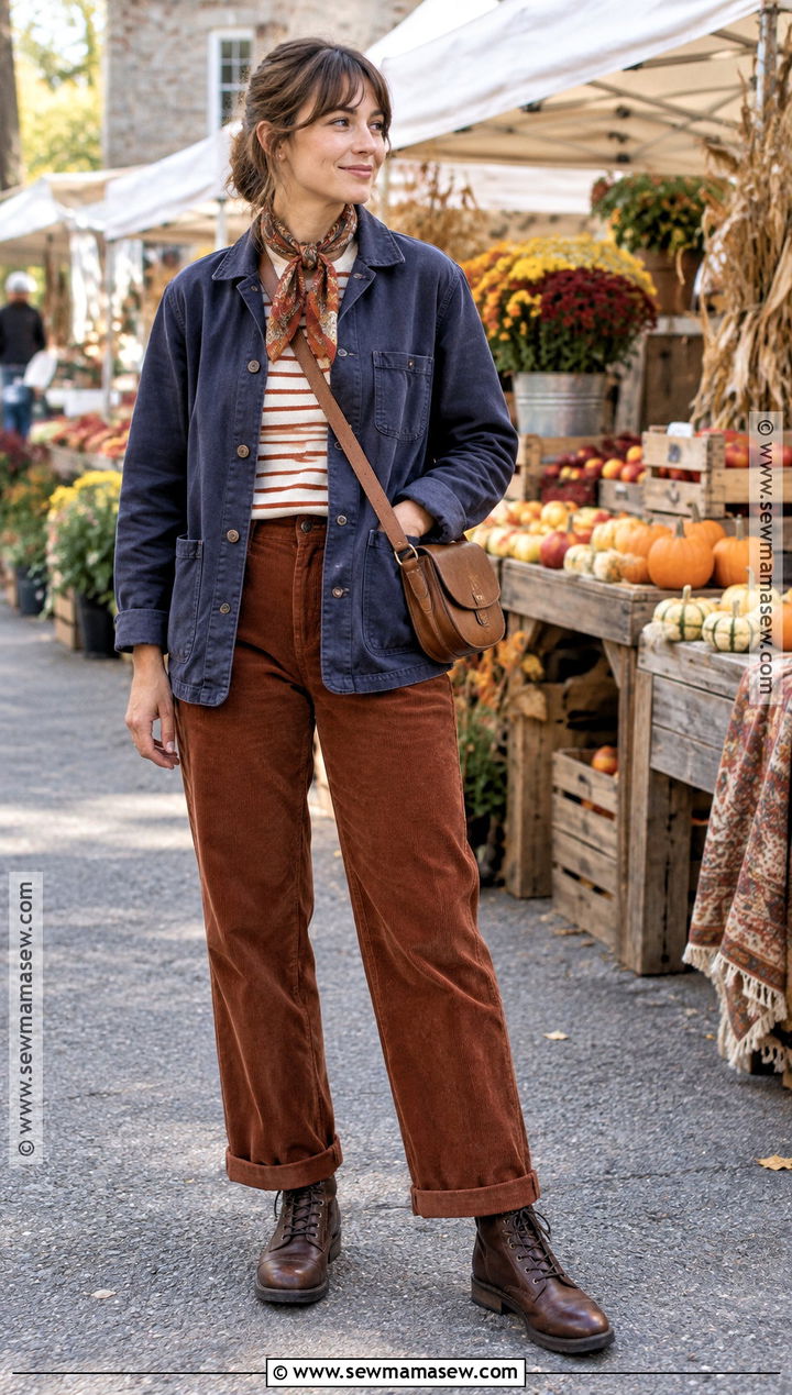 Thrifted Chore Coat and Corduroy Pants Fall Outfit - 20 Thrifted Fall Outfits