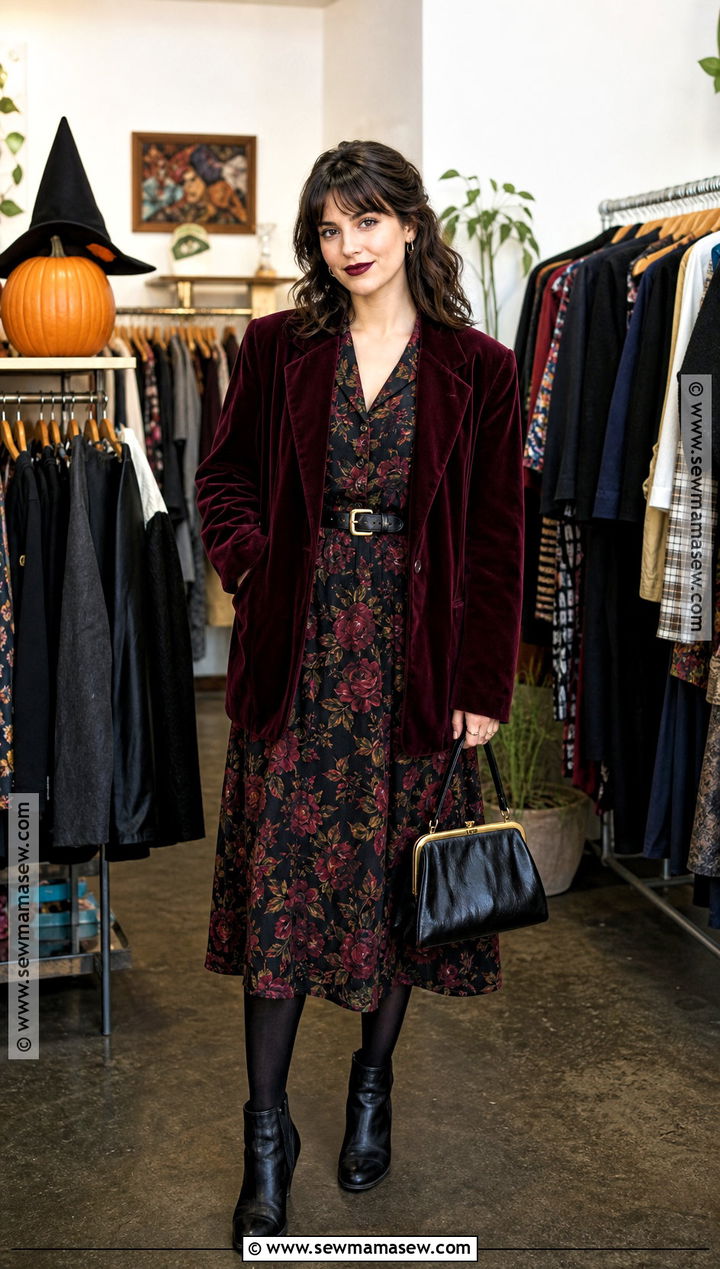 Thrifted Halloween Outfit With Vintage Layers - 50 halloween outfits