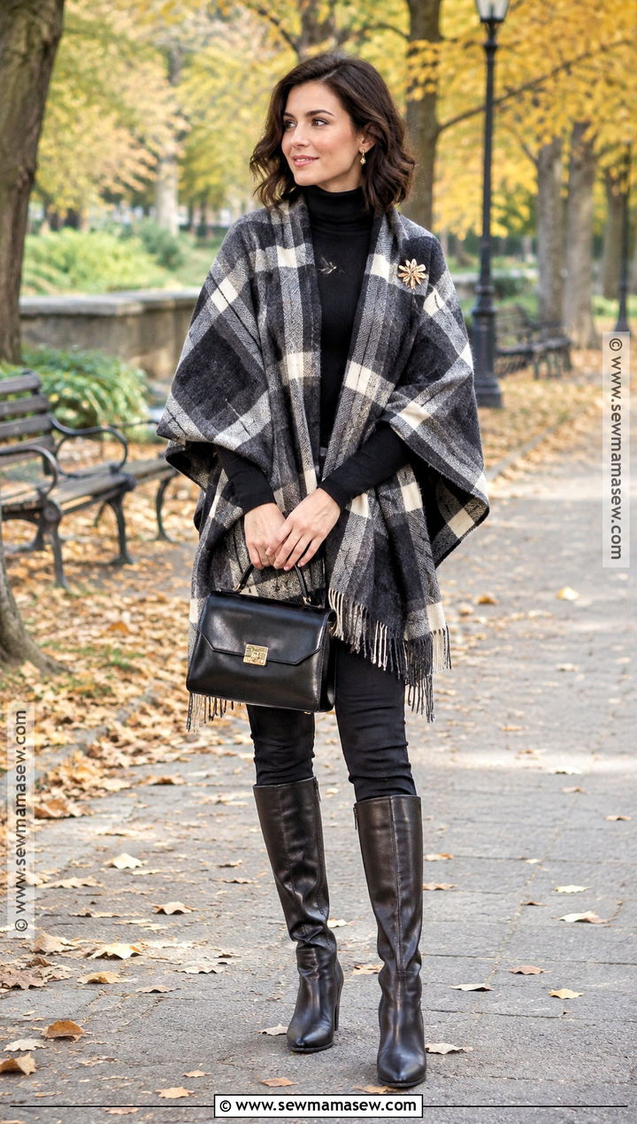 Thrifted Poncho and Slim Pants Fall Outfit - 20 Thrifted Fall Outfits