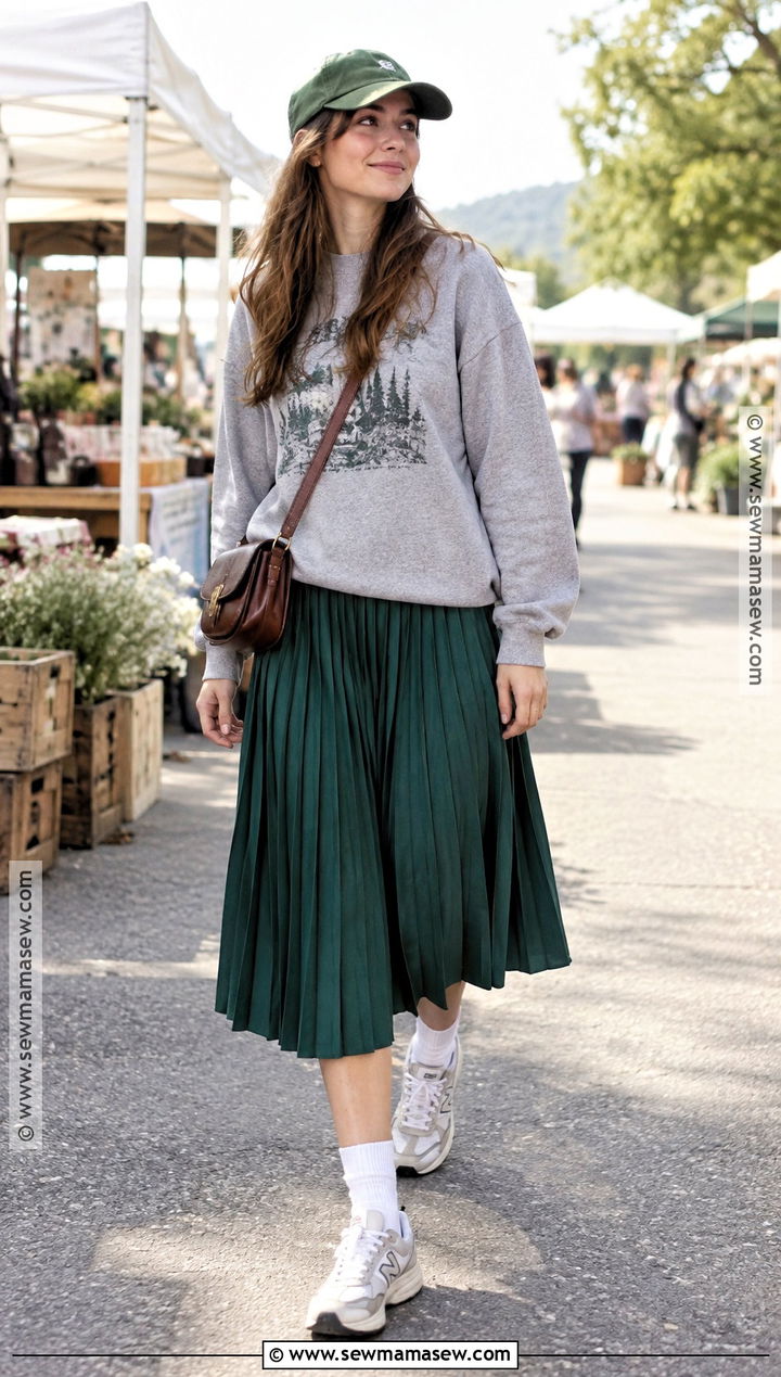 Thrifted Sweatshirt and Midi Skirt Outfit - 15 Thrifted Fall Fashion Ideas