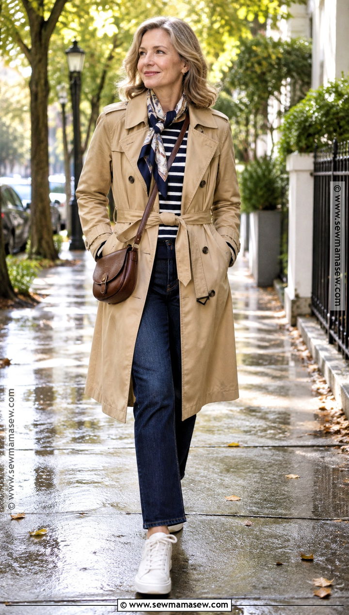 Thrifted Trench Coat and Dark Wash Jeans Outfit - 15 Thrifted Fall Fashion Ideas