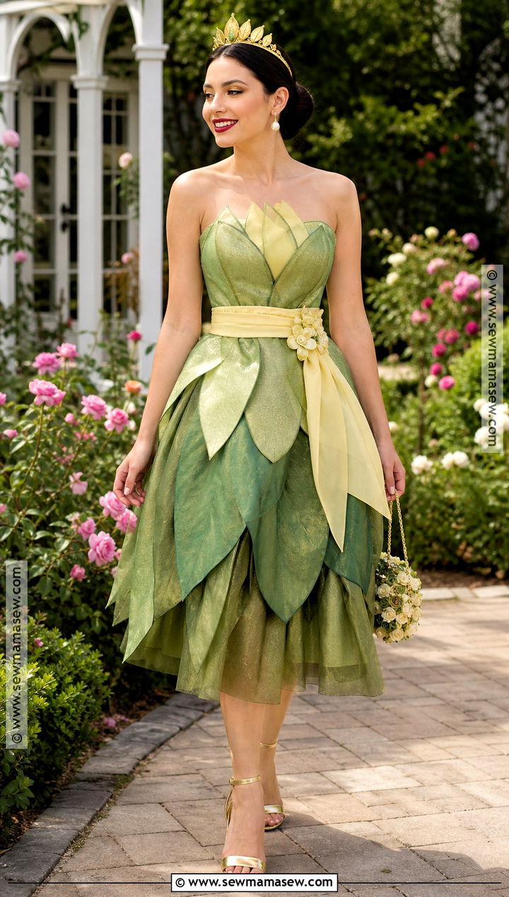 Tiana Halloween Outfit With Green Midi Dress - 30 disney halloween outfits for women