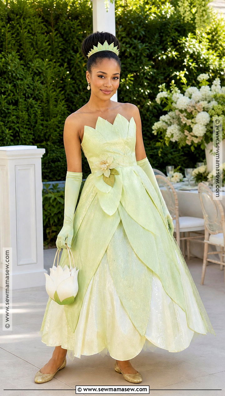 Tiana Princess Costume With Green Petal Gown - 35 Princess Costume Ideas