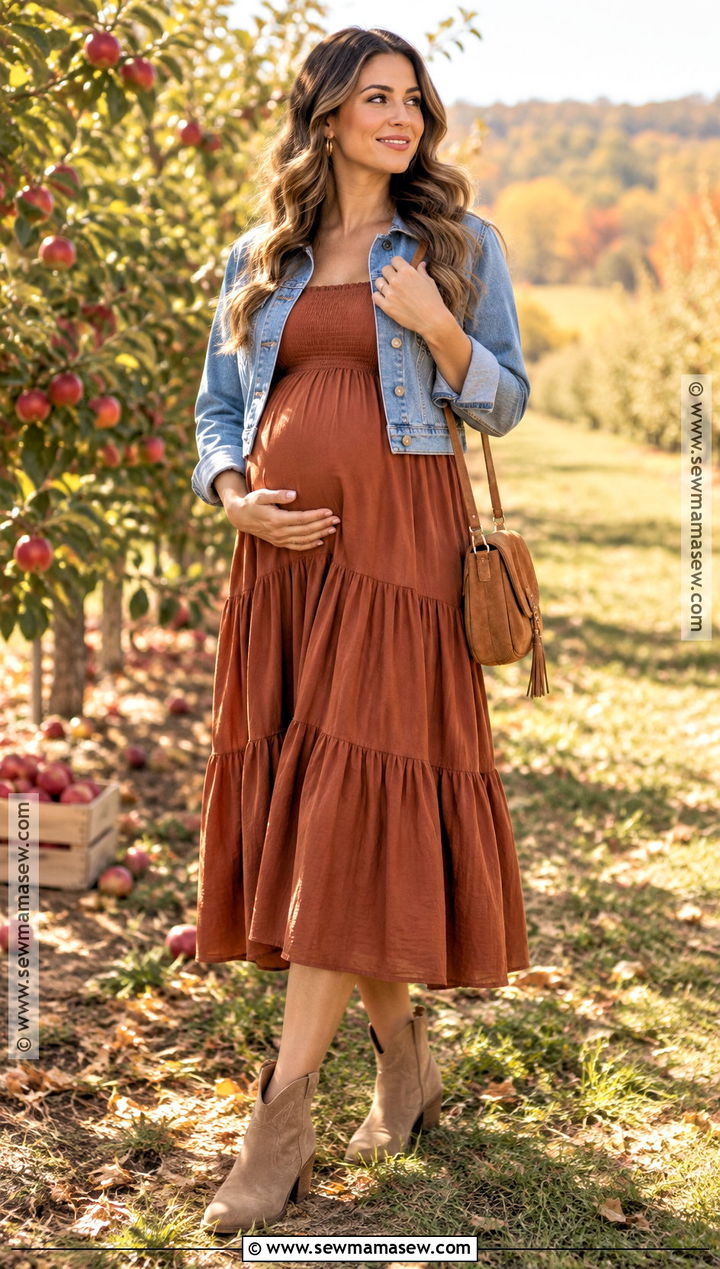Tiered Maternity Dress With Western Boots - 20 fall maternity dress outfits