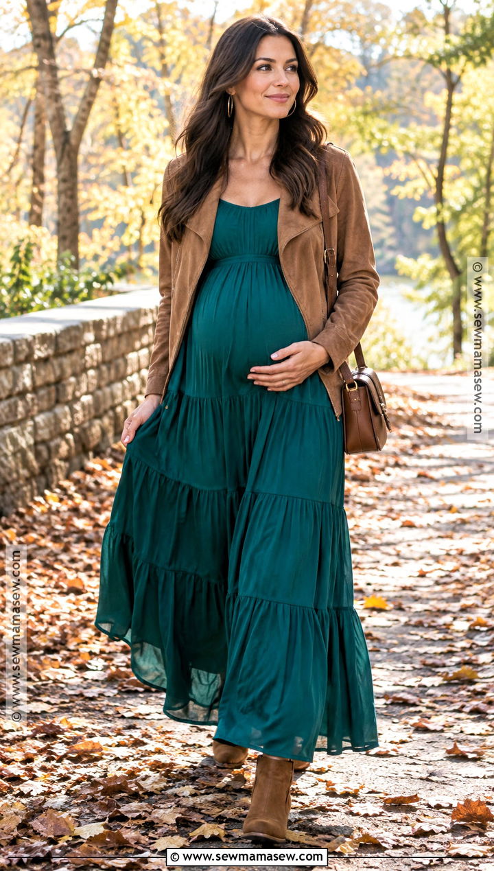 Tiered Maternity Maxi Dress With Cropped Jacket - 20 fall maternity dresses
