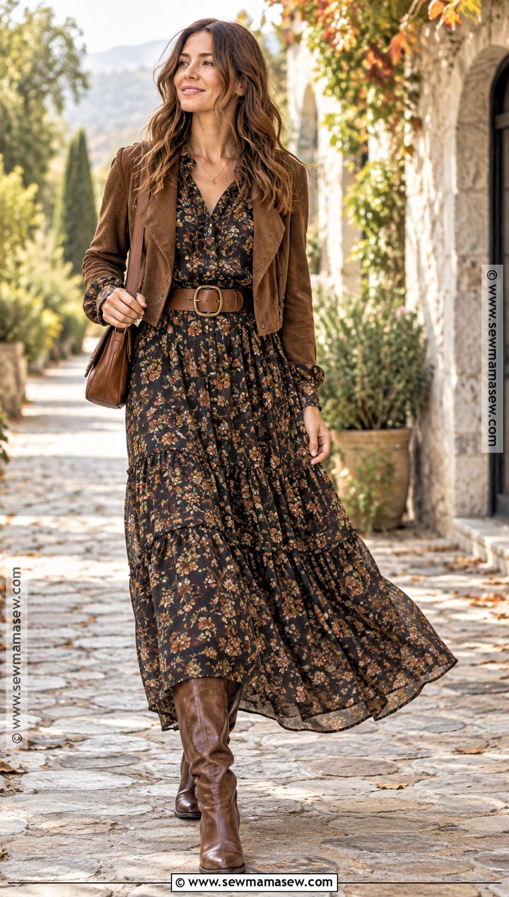 Tiered Maxi Dress With Riding Boots - 15 Dresses With Riding Boots Fall