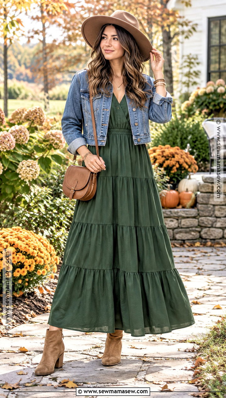 Tiered Maxi Dress With Suede Boots - 15 Fall Boots With Dress