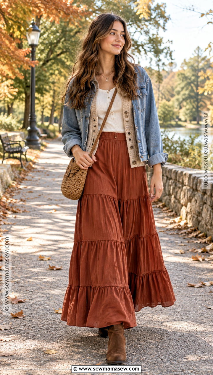 Tiered Maxi Skirt Fall Outfit - 15 Fall Skirts for Teens