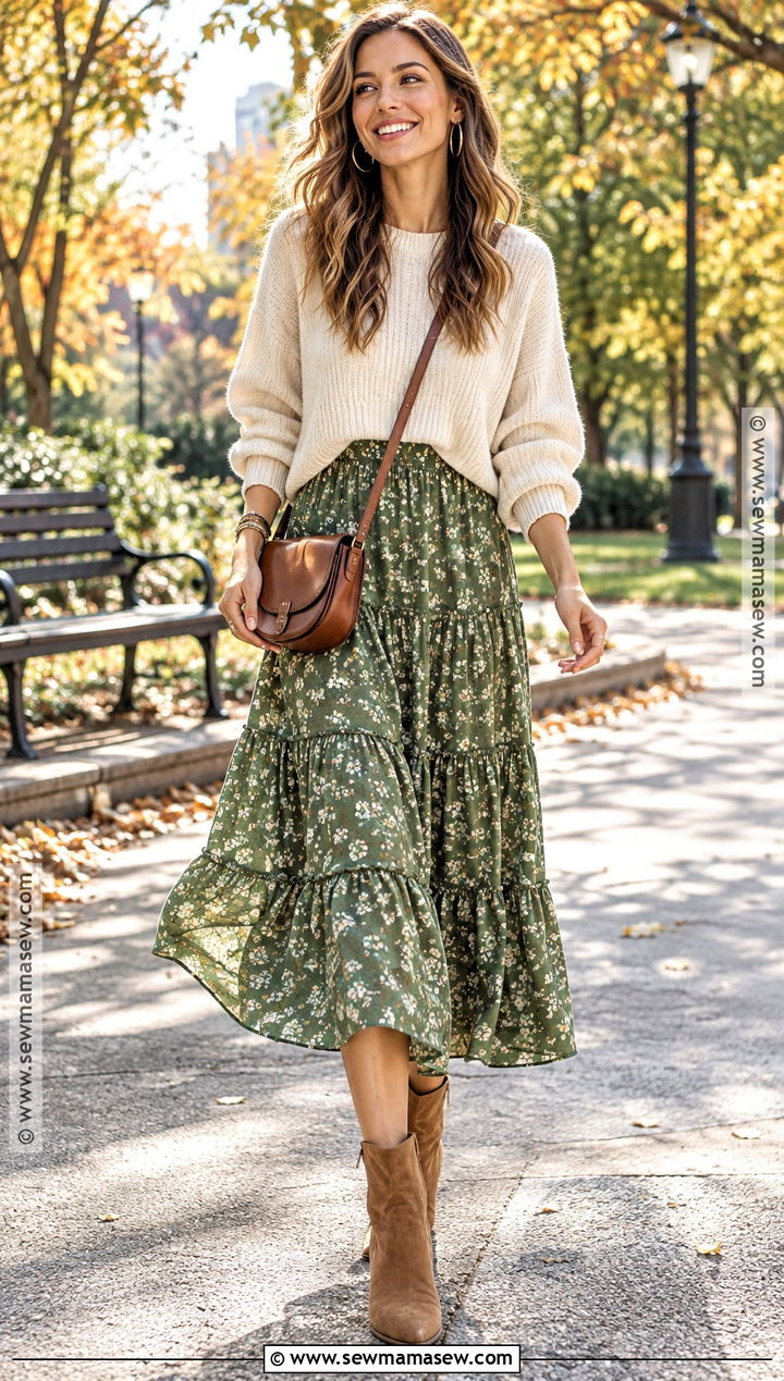 Tiered Sundress With Cropped Sweater - 20 Fall Sundress Ideas