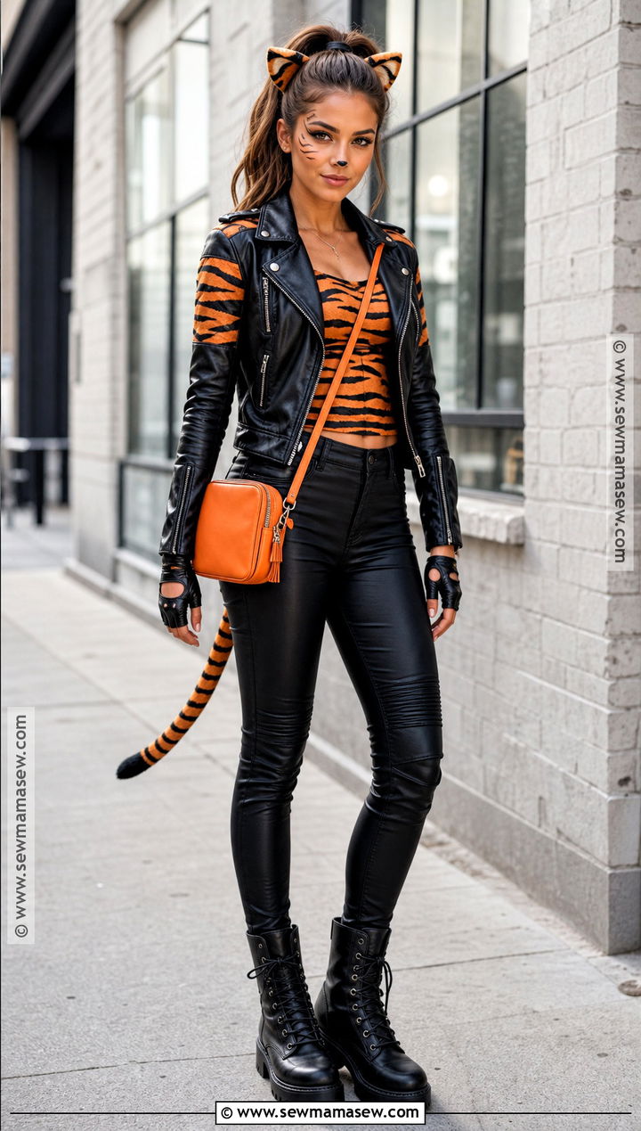 Tiger Biker Costume With Faux Leather Jacket - 30 tiger halloween costume ideas for women