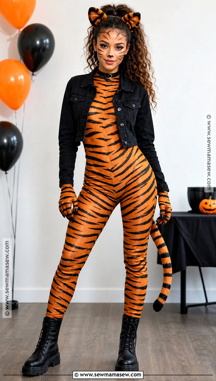 Tiger Costume With Striped Bodysuit - 30 Animal Halloween Costumes for Women