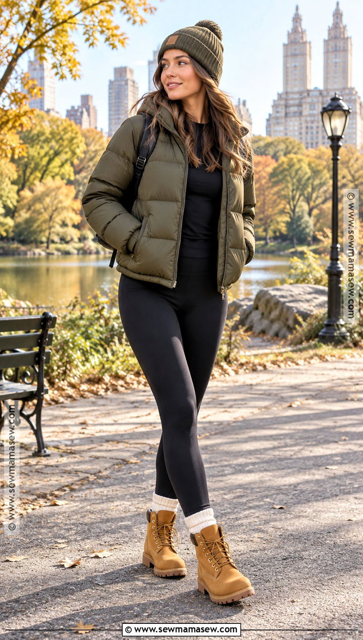 Timberland Boots With Black Leggings And Puffer Jacket - 20 timberland boots outfit fall