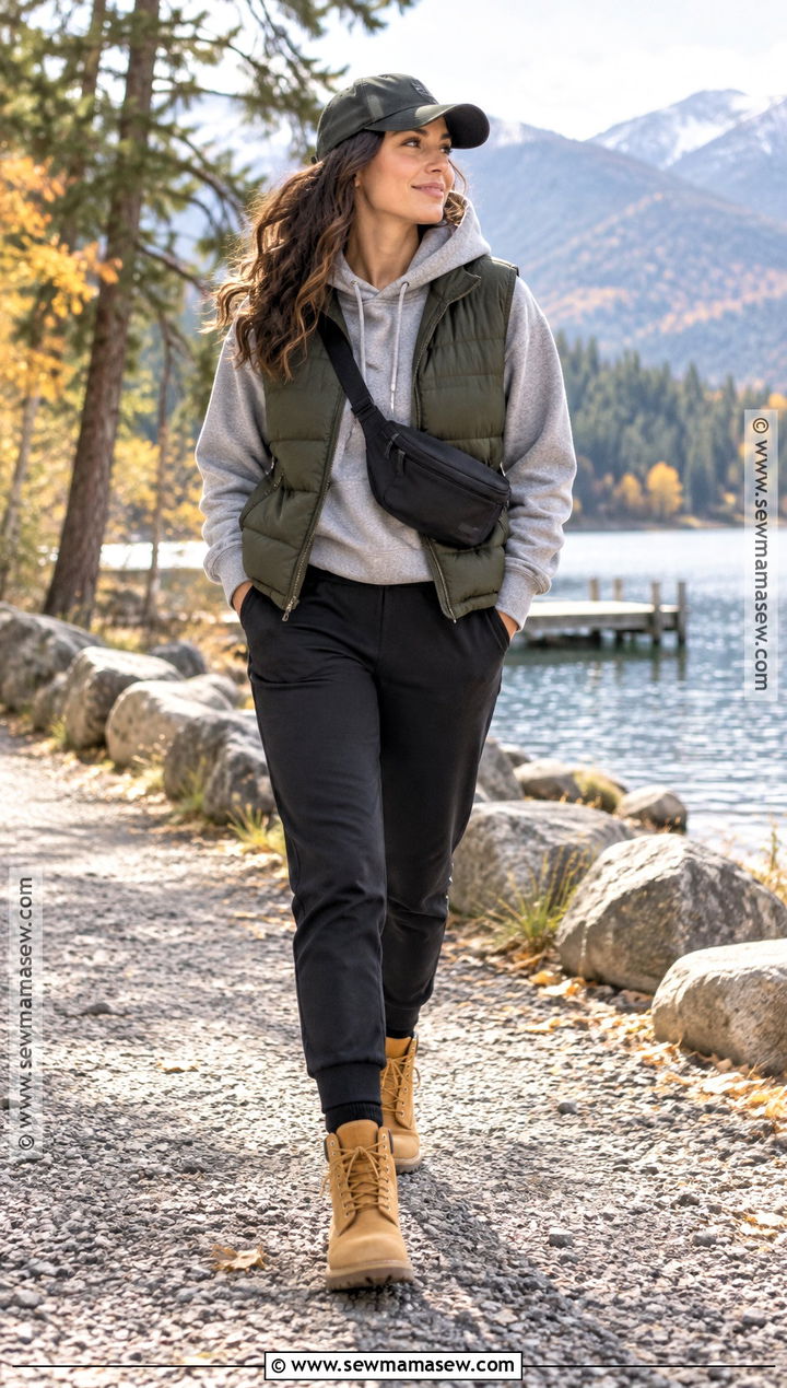 Timberland Boots With Joggers And Quilted Vest - 20 timberland boots outfit fall