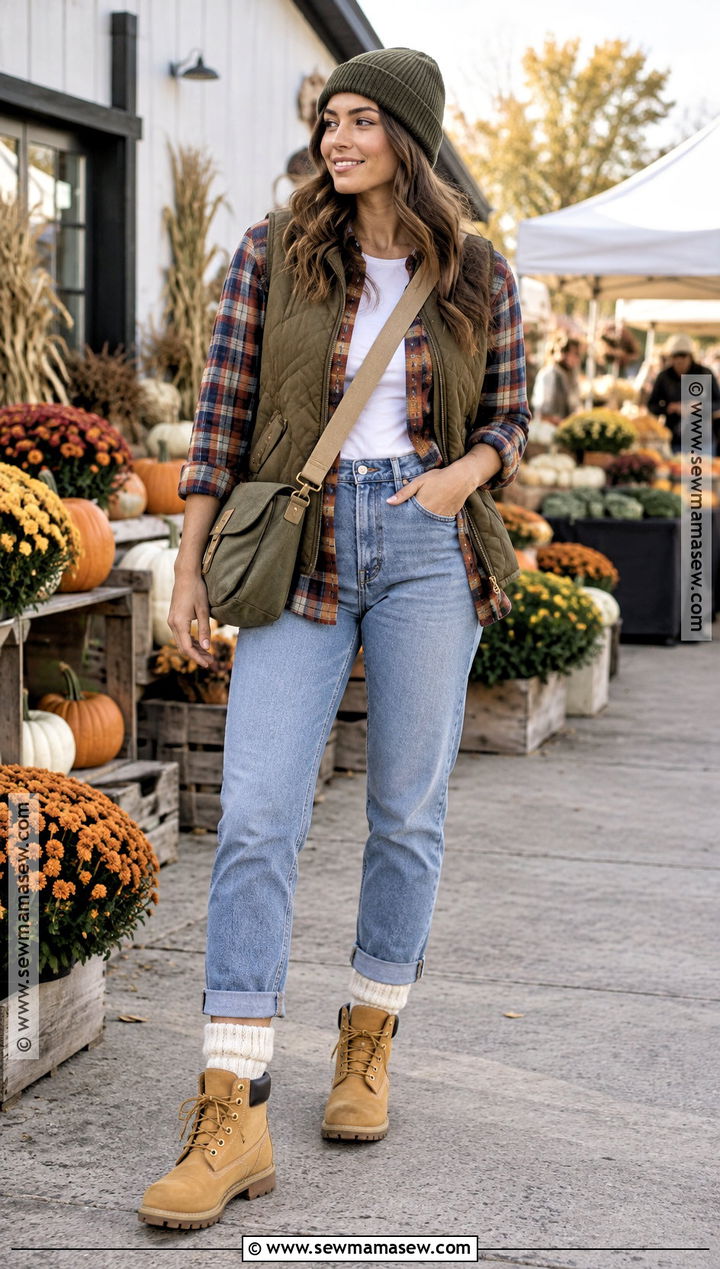Timberland Boots With Mom Jeans And Flannel Shirt - 20 timberland boots outfit fall