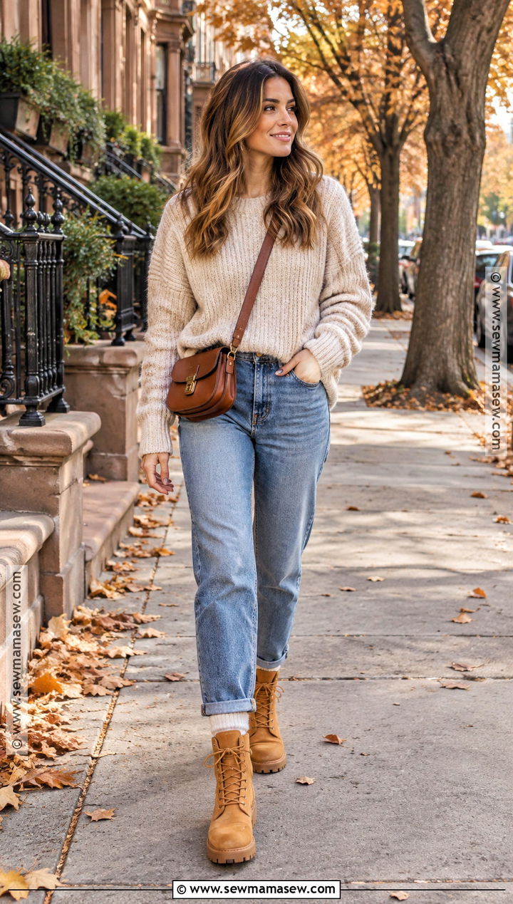 Timberland Boots With Straight Leg Jeans And Chunky Sweater - 20 timberland boots outfit fall
