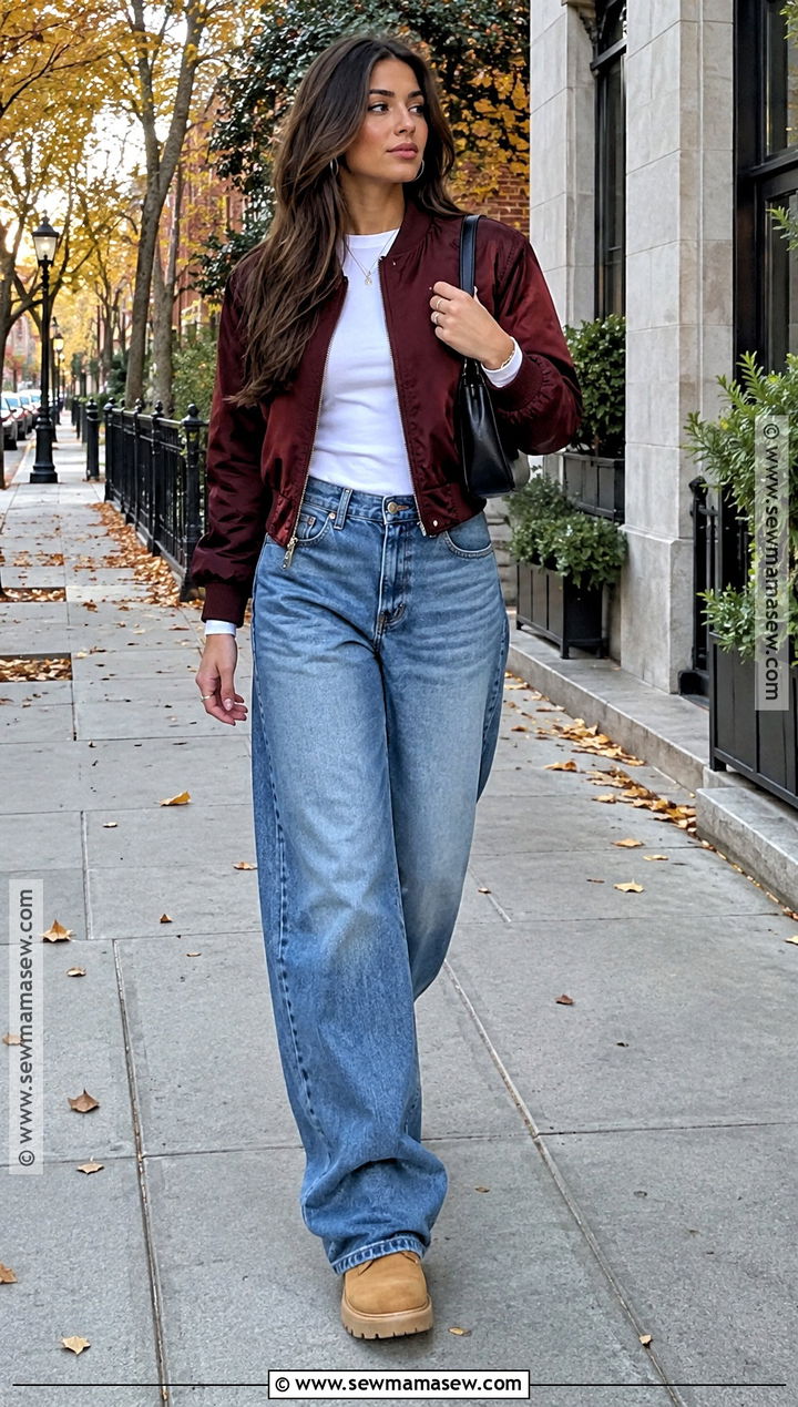 Timbs With Baggy Jeans And Bomber Jacket - 20 Timbs Outfits Women Fall