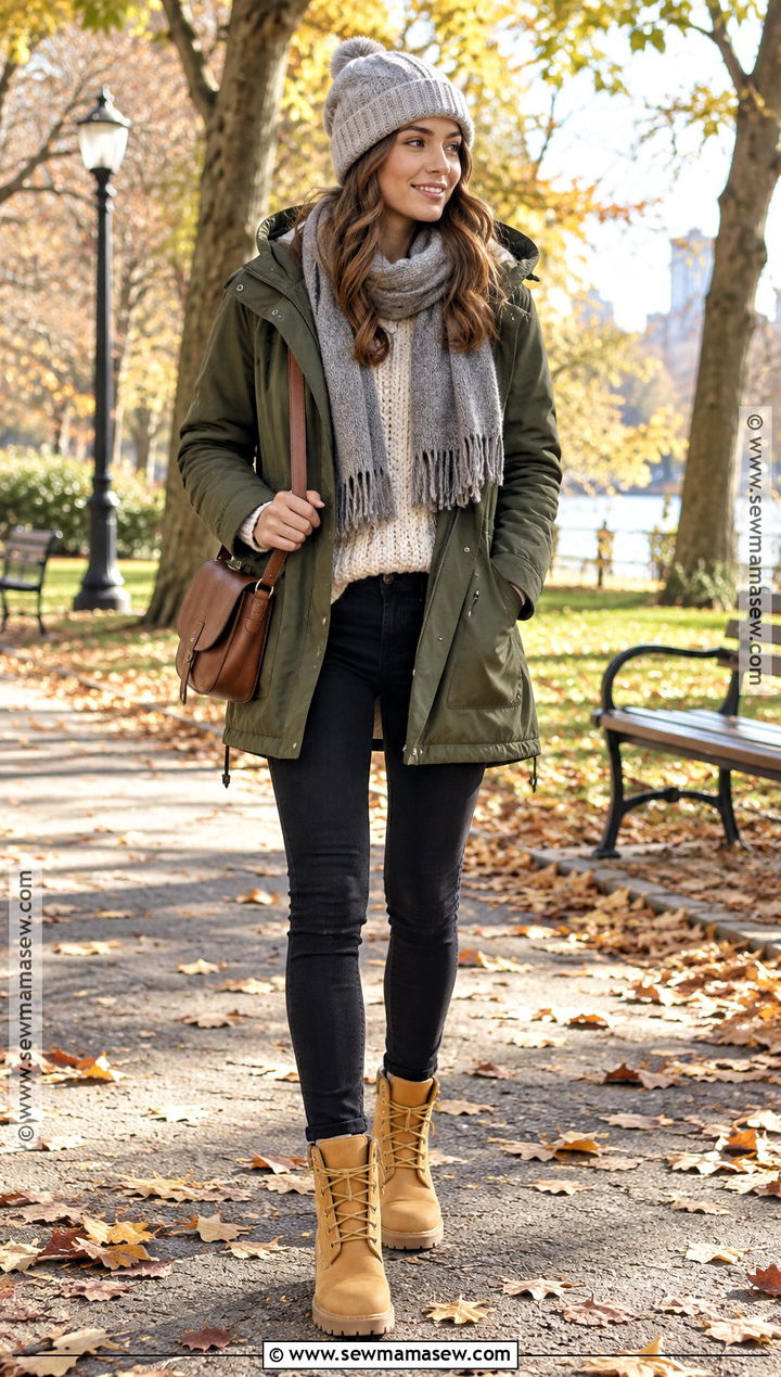 Timbs With Skinny Jeans And Hooded Parka - 20 Timbs Outfits Women Fall