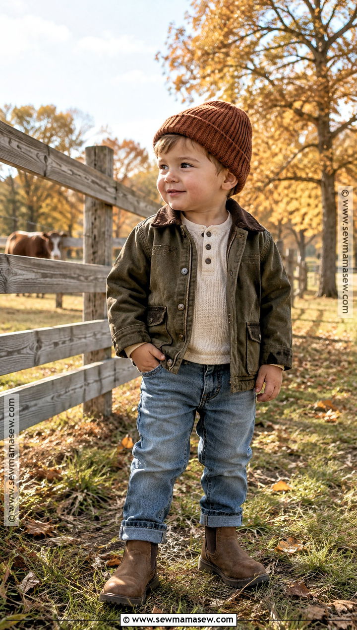 Toddler Boy Barn Jacket and Denim Outfit - 25 toddler boy fall outfits