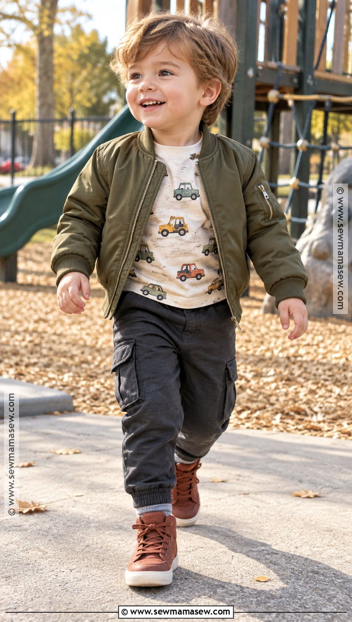 Toddler Boy Bomber Jacket And Cargo Joggers Outfit - 20 toddler boy fall fashion ideas