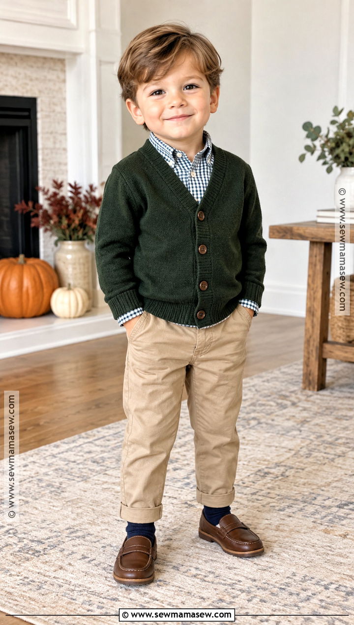 Toddler Boy Cardigan and Chinos Outfit - 25 toddler boy fall outfits