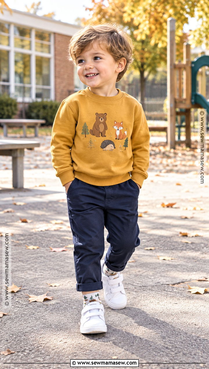 Toddler Boy Crewneck Sweatshirt And Chinos Outfit - 20 toddler boy fall fashion ideas