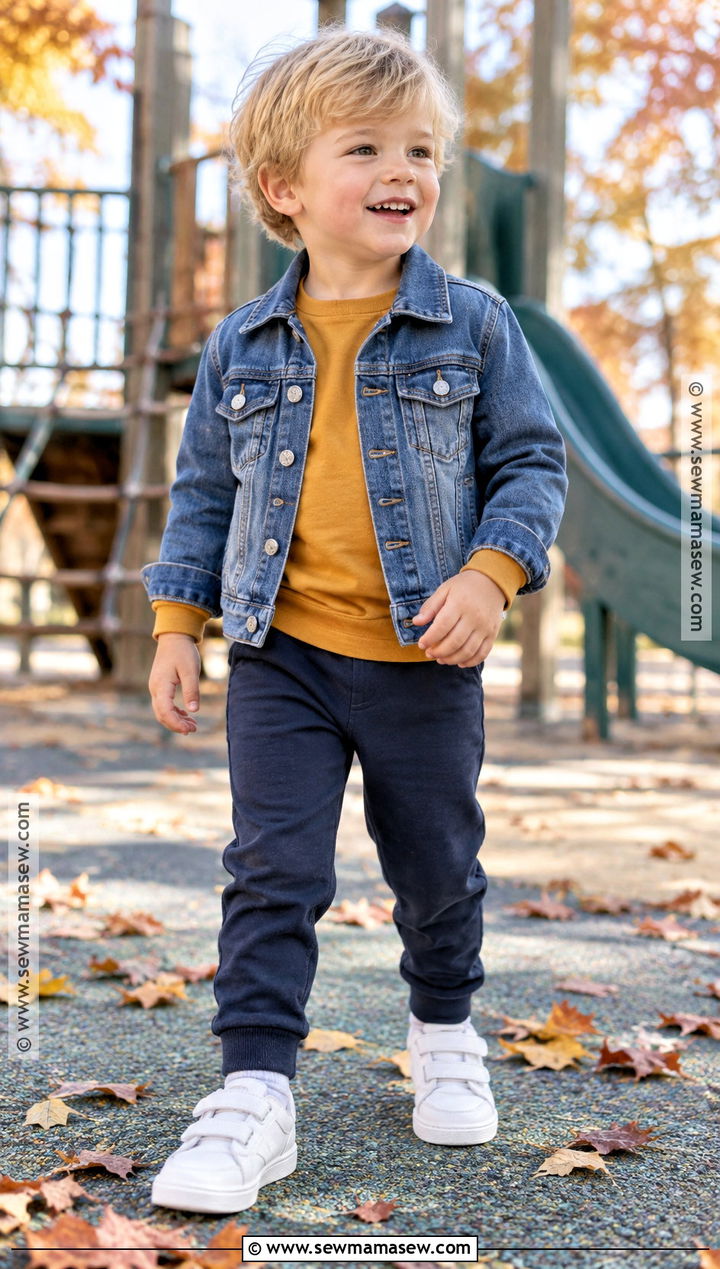 Toddler Boy Denim Jacket And Joggers Outfit - 20 toddler boy fall fashion ideas