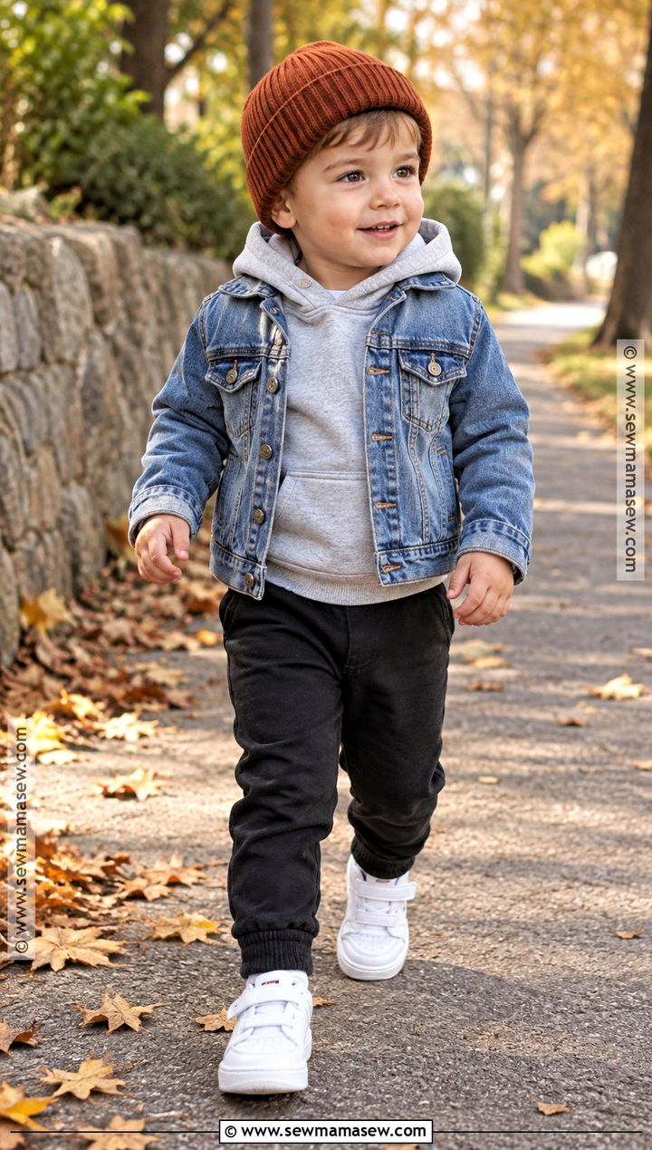 Toddler Boy Denim Jacket and Hoodie Outfit - 25 toddler boy fall outfits