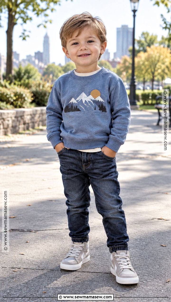 Toddler Boy Fall Graphic Sweatshirt And Jeans Outfit - 15 toddler boy fall capsule wardrobe ideas