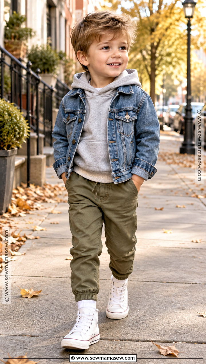 Toddler Boy Fall Outfit With Denim Jacket And Hoodie - 20 toddler boy fall outfits pictures