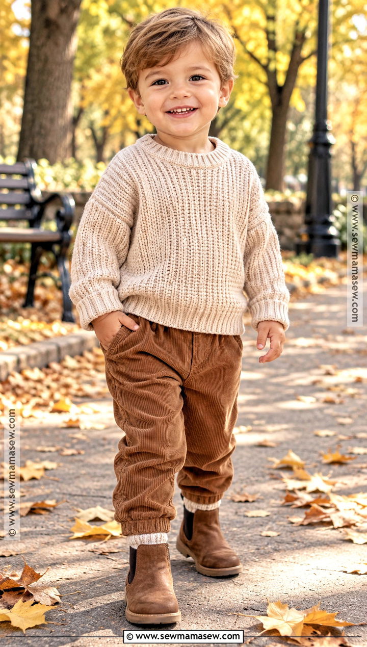 Toddler Boy Fall Outfit With Knit Sweater And Corduroy Pants - 20 toddler boy fall outfits pictures