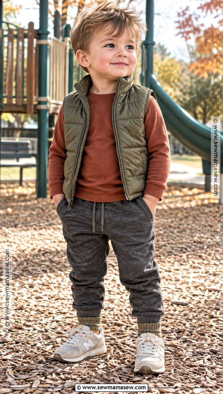 Toddler Boy Fall Outfit With Quilted Vest And Joggers - 20 toddler boy fall outfits pictures