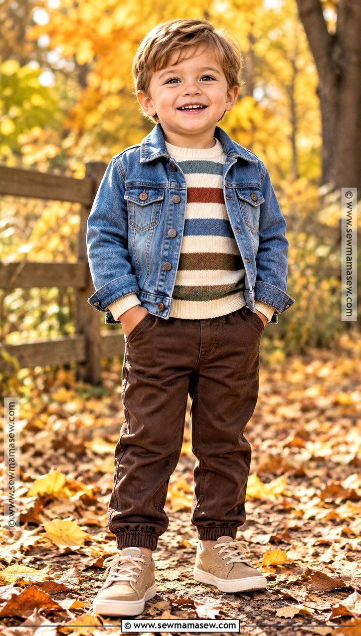 Toddler Boy Fall Outfit With Striped Sweater And Brown Pants - 20 toddler boy fall outfits pictures