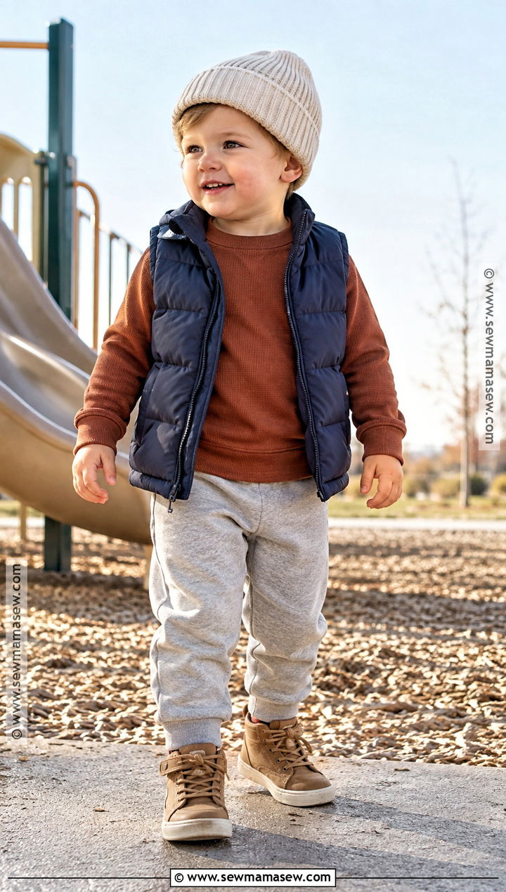 Toddler Boy Fall Puffer Vest and Fleece Pants Outfit - 15 toddler boy clothes fall