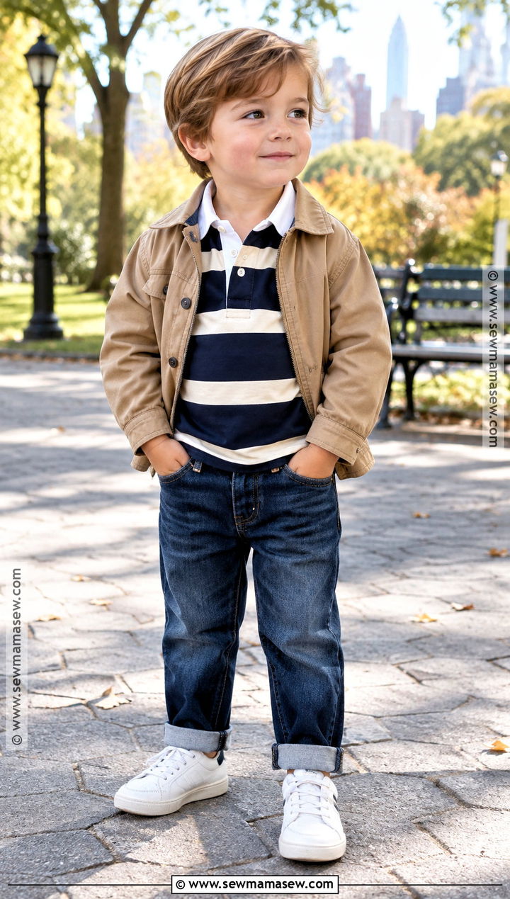 Toddler Boy Fall Rugby Shirt and Relaxed Jeans Outfit - 15 toddler boy clothes fall