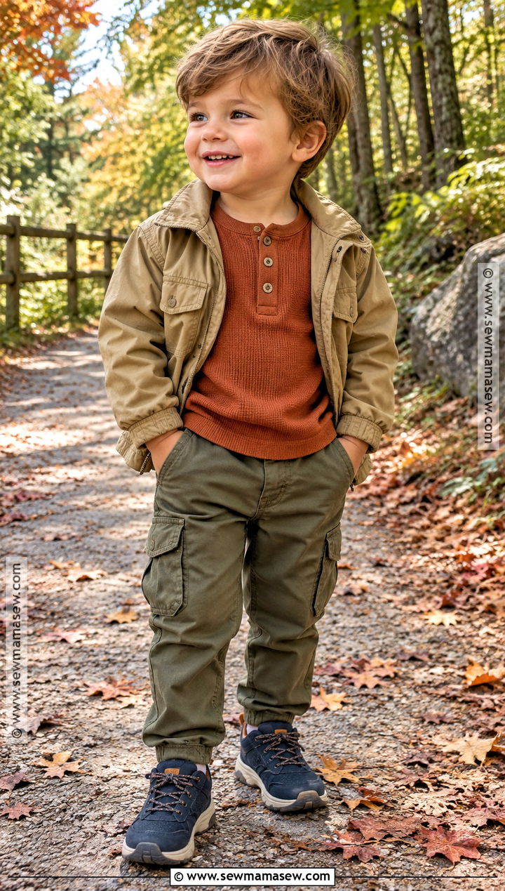 Toddler Boy Fall Waffle Henley and Cargo Pants Outfit - 15 toddler boy clothes fall