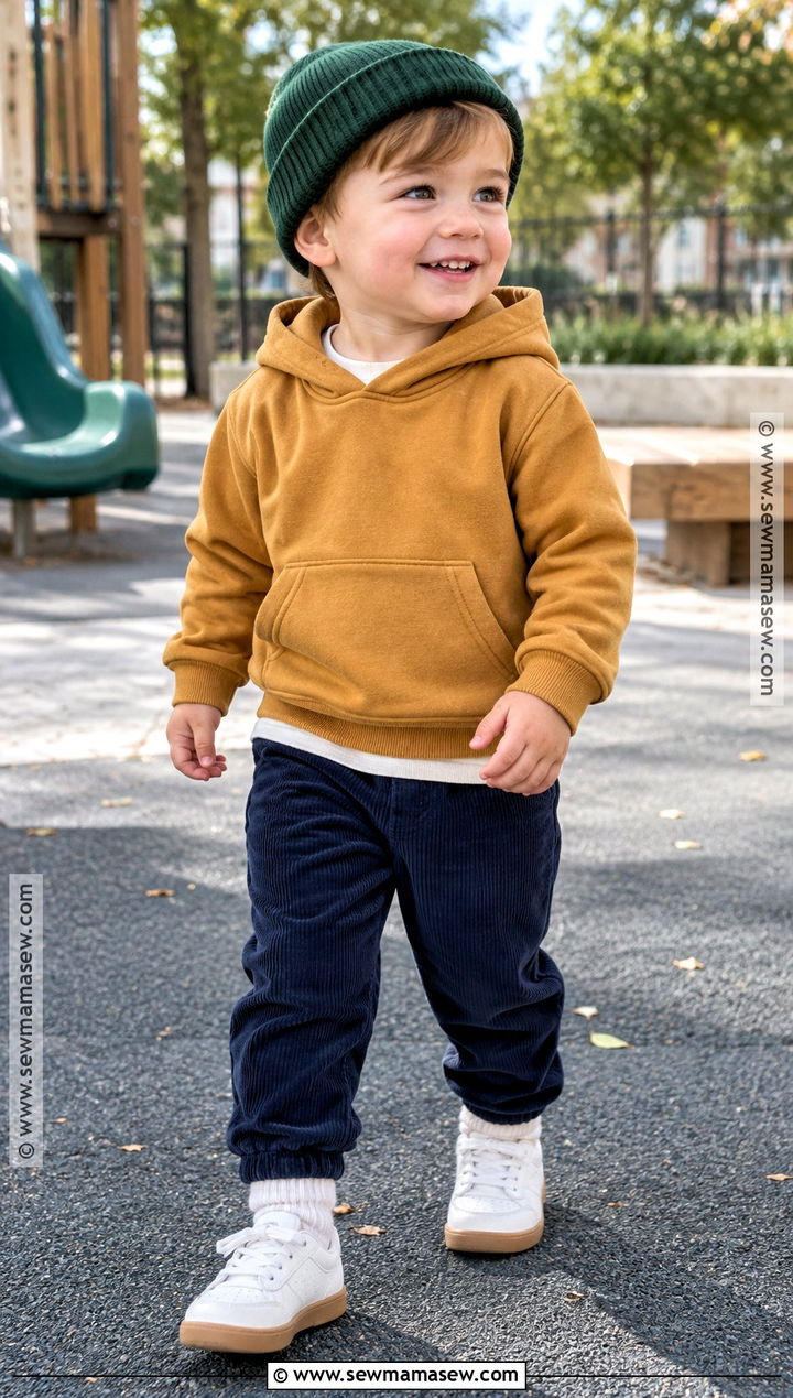 Toddler Boy Hoodie and Corduroy Pants Outfit - 25 toddler boy fall outfits